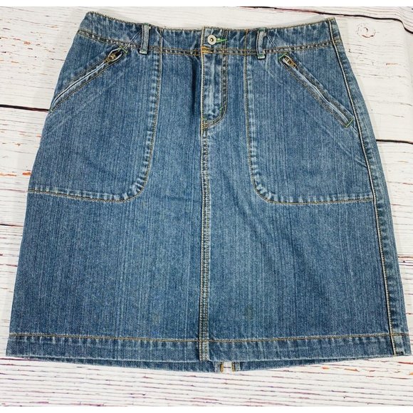 Eddie Bauer Outdoor Outfitters Jean Denim Skirt Womens Sz 4 Classic Blue Cotton - Picture 1 of 11